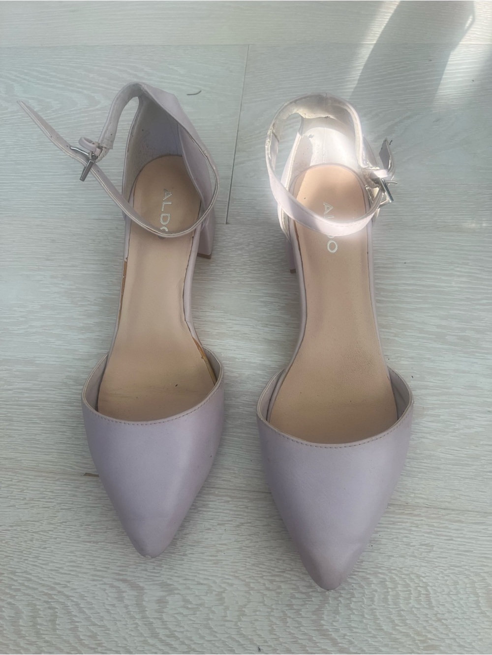 Aldo Lavender Pointed Block Heel Pumps with Ankle Strap - Picture 2 of 6